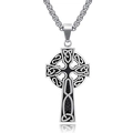 Pendentif croix hip hop argenté avec nœuds celtiques sur une chaîne cubaine solide - Nœud Celtique Argent