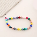 Handmade beaded phone strap with colorful square beads and a black letter D bead charm - Acrylic Mixed Color (K507)