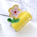 Yellow glitter acrylic hair claw clip with colorful floral pattern and green leaves - Yellow Flower