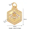 Hexagon gold bee pendant accessory with sparkling white zircon stones and relief design - K539727-Gold Honeycomb Bee
