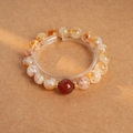 Pulsera de cuentas de ojo de tigre y amatista con espaciadores dorados sobre papel - Estilo de Bola Teñida (Con Caja de Regalo)