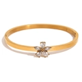 18K gold plated stainless steel flower bangle with sparkling white crystals for women - Gold