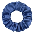 Detailed view of the dark blue satin scrunchie showing smooth texture and silky shine - Navy Blue