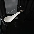 Nordic white ceramic soup spoon with silver tip on black reflective surface, 14.5cm - Silver Plated Small Soup Spoon 1Pc