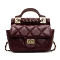 Quilted burgundy crossbody bag with gold metal handle and chain strap for women - Burgundy