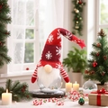 Christmas gnome candy jar with red snowflake knit hat and transparent globe base - Red Snowflake Hat/White Long Beard / Red