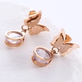 Elegantes pendientes de mariposa en oro rosa con acabado arenado y piedras de circón - Oro rosa