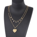 Collar de doble capa de acero inoxidable dorado con colgantes de estrella y corazón - Dorado (KN200196-K)