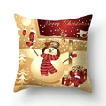 Red Christmas pillow cover with snowman, gift box, and Merry Christmas text decor - Beige Snowman and Gifts
