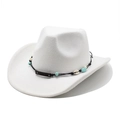 White western cowboy felt hat with bohemian beaded band and turquoise stone details - M (56-58cm) / White