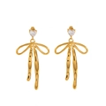 Golden 18k bow earrings with crystal heart pendant in 18k gold plated stainless steel - Gold Heart Zirconia Bow Stud Earrings (TE6968)