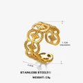 Adjustable golden stainless steel open ring featuring a hollow clover pattern design - Gold Geometric Ring