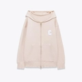 Set coordinato oversize in maglia con felpa e pantaloni beige-rosa e ricamo C frontale - S / Top Albicocca