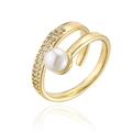18K gold plated pearl ring with micro-pave cubic zirconia on an open adjustable band - Adjustable Open / Pearl Open Style / Gold (11868)