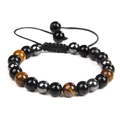Tiger eye and hematite braided beaded bracelet for men with adjustable cord closure - 8mm / Tiger Eye Polished Stone Hematite Woven