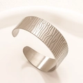 Bracciale rigido a C largo placcato oro 18K in acciaio inossidabile con texture corteccia - 21 Tono Argento