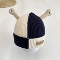 Berretto in maglia per bambini bicolore crema e blu navy con simpatiche antenne - 48cm (6M-2A) / Nero