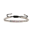 Pulsera trenzada ajustable con cuentas plateadas y barra de circonitas arcoíris sobre blanco - Estilo Tubo Largo Plateado