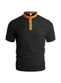 Slim fit heren henley shirt in zwart en gembergeel contrast patchwork ontwerp - S / Zwart