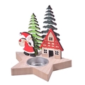 Christmas wooden star candle holder with painted Santa Claus and cottage decoration - Santa Claus