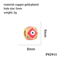 Copper gold plated pink enamel square evil eye charm bead with dimensions and hole size - P02911 Light Pink Square