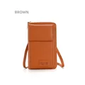 Brown PU leather multifunctional crossbody phone bag with lychee texture and shoulder strap - Brown