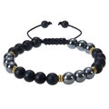 Detail of 8mm amethyst sunstone braided bracelet with matte black beads and adjustable cord - Matte Stone + Hematite Bracelet