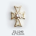 Golden alloy cross nail art charm with rhinestones and hollow design, size 6.2x9.2mm - Hollow Heart Cross (ZS-1240)