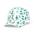 White baseball cap featuring green cactus print and pink flowers in a vibrant summer style - White Background Cactus Print Style (41#)