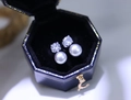 Elegant white freshwater pearl earrings with round zircon studs in a blue velvet gift box - White
