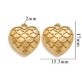 Golden heart-shaped jewelry pendant with textured scales and 17mm by 15.3mm dimensions - 527 (Fish Scale Heart) / Gold