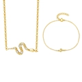 Elegant gold snake jewelry set featuring a diamond-encrusted necklace and bracelet duo - Set - Gold