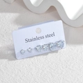 Set di sei orecchini a cuore in acciaio inossidabile argento con zirconi chiari - Set di 3 Paia / Color Acciaio