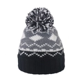 Berretto invernale in maglia Fair Isle con fodera in pile e pompon a motivi geometrici nero grigio - Nero Grigio Bianco