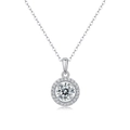 Classic 925 sterling silver halo necklace featuring a round 1-carat moissanite pendant - (s925 Silver + Sp13020-65/1 Carat/6.5mm) / Chain Length 40cm + 5cm (extension Chain)