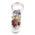 Colorful natural crystal chips pyramid keychain with Tree of Life metal pendant on white background - Tree of Life Style