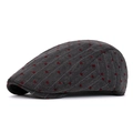 Dark grey herringbone flat cap with red heart embroidery and white vertical stripes - Dark Gray Heart Stripe