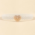Elegant multi-strand pearl waist belt with a vintage gold rhinestone heart buckle - 19300 Gold Heart Buckle