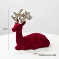 Burgundy velvet reclining reindeer figurine with gold glitter antlers, size 15x16cm - Large Reclining Reindeer Statue