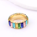 Rainbow rectangle crystal ring with colorful zircons and gold plated finish - US 6 / Deep Multi-color