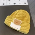 Cute yellow knitted beanie for children with a 3D plush bear patch for autumn and winter - LUCK Bear Yellow