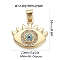 Gold plated evil eye charm pendant with blue and white stones in copper for DIY jewelry - DBN156-01 (Standard Blue Eye Disk)