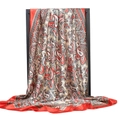 Detail of red and black paisley print silk satin square scarf with smooth texture - 90x90cm / China Red Paisley