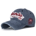 Berretto da baseball vintage blu scuro in cotone lavato con ricamo Orlando rosso - Regolabile / Blu navy