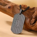 Dark grey stainless steel military dog tag necklace with US flag and letter H design - Letter H Necklace