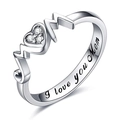 Silver I Love You Mom ring with heart gemstone and letter M in professional studio shot - US 6 / White Gold