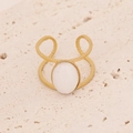 Detailed shot of a vintage gold dual-layer ring with gear texture and white oval stone - Gear Texture Oval White Stone Style (R099-8)