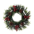 Weihnachtskranz mit künstlichen Tannennadeln, roten Beeren und natürlichen Zapfen - Rote Kugel Stil