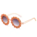 Oranje madeliefje zonnebril voor kinderen met paarse verloopglazen en transparant frame - Helder Oranje Frame Oranje Bloem