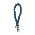 Handmade woven cotton wrist strap in dark cyan color with a vintage bronze lobster clasp - Dark Blue